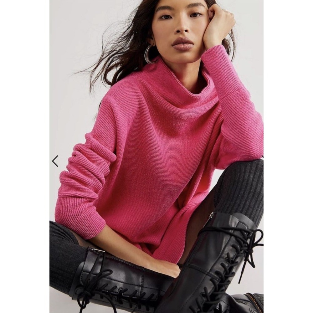 Free People Ottoman Slouchy Tunic Sweater Small Raspberry Rose Pink Mock Neck